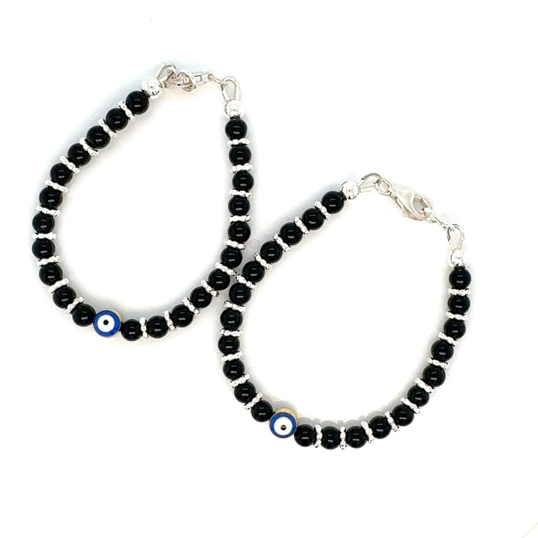4mm Evil Eye Onyx Sterling Silver Bracelet-1pair