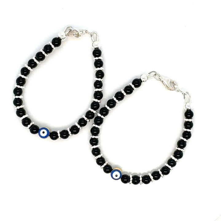 4mm Evil Eye Onyx Sterling Silver Bracelet-1pair