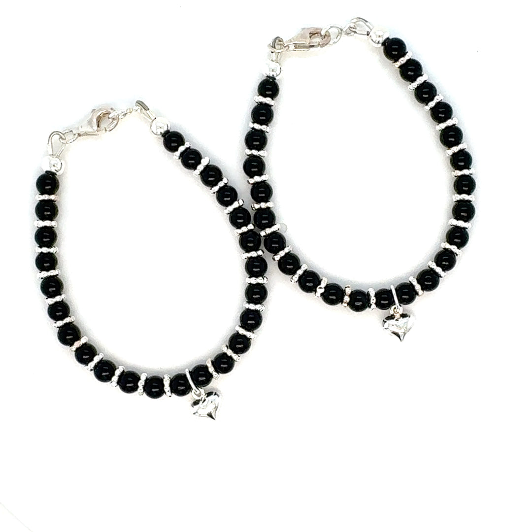 4mm Onyx Sterling Silver Bracelet-1pair