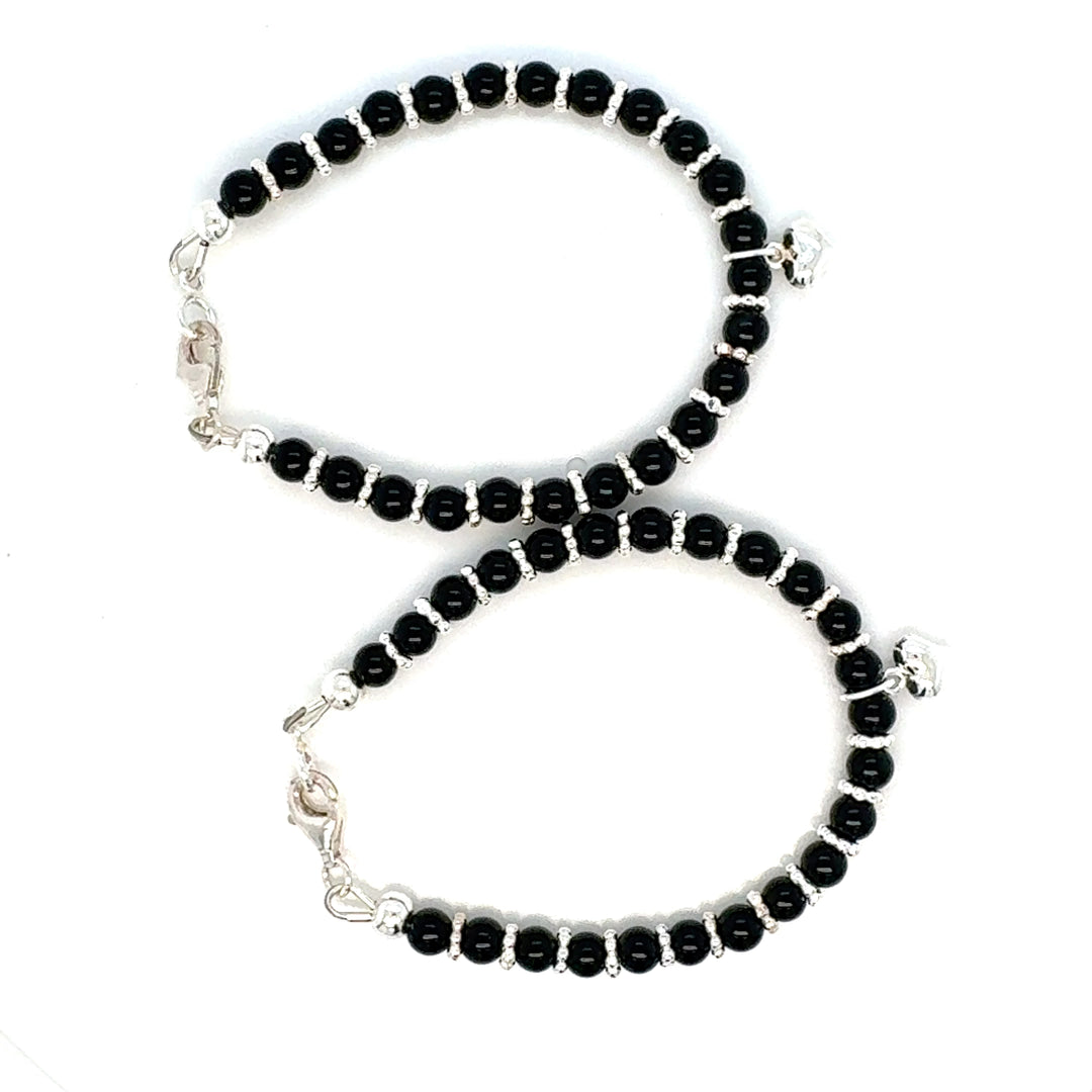 4mm Onyx Sterling Silver Bracelet-1pair