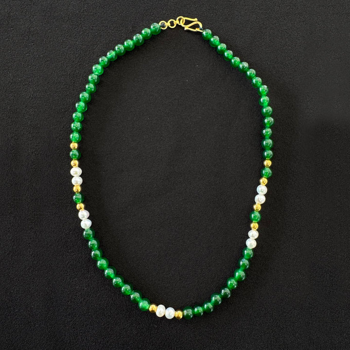 Green Stone Pearl Necklace – 22K YG FW