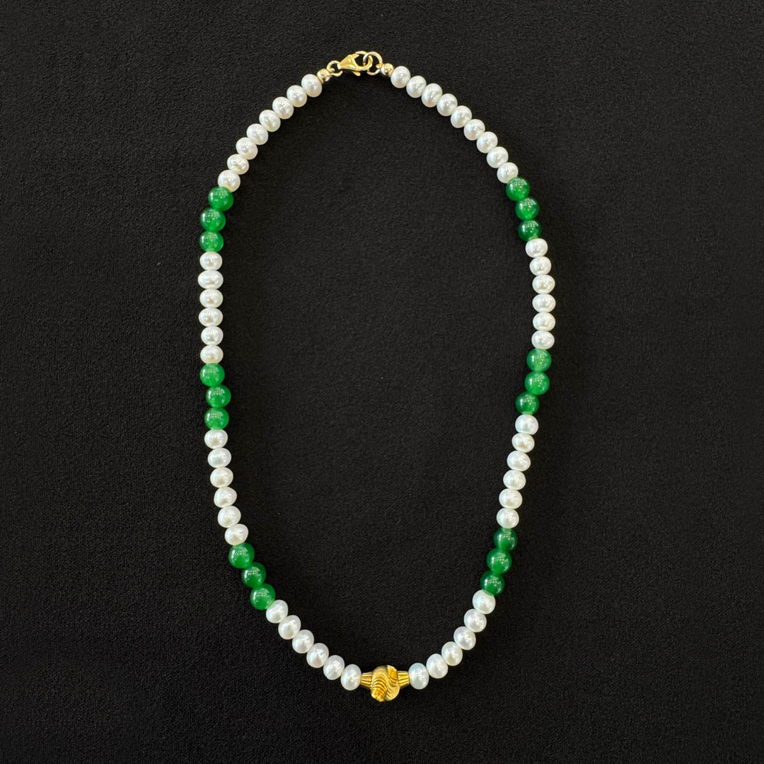 22K FW Pearl Green Stone Necklace – GF Clasp