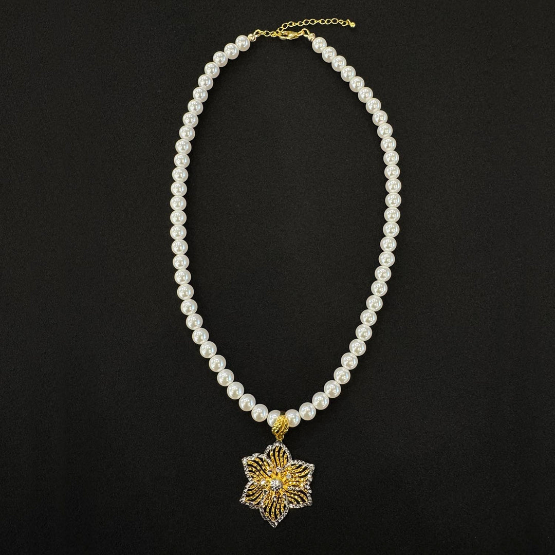 22K YG Simulated 7mm Pearl Necklace-1pc