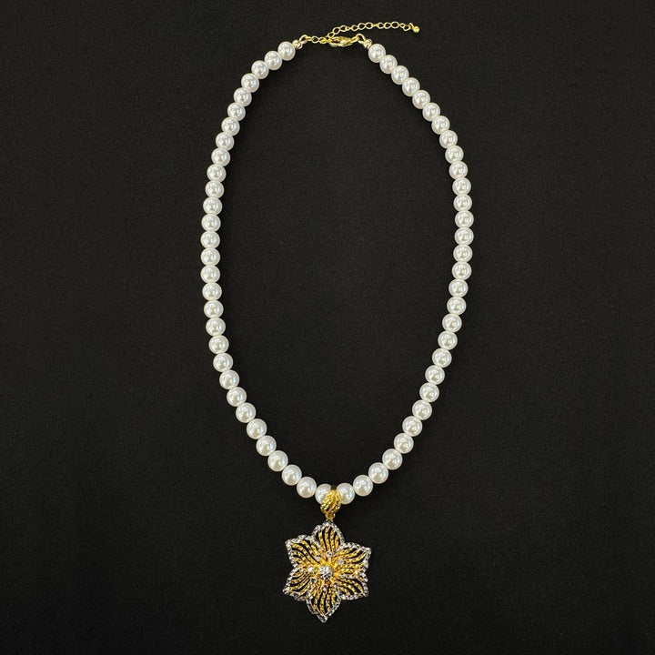 22K YG Simulated 7mm Pearl Necklace-1pc