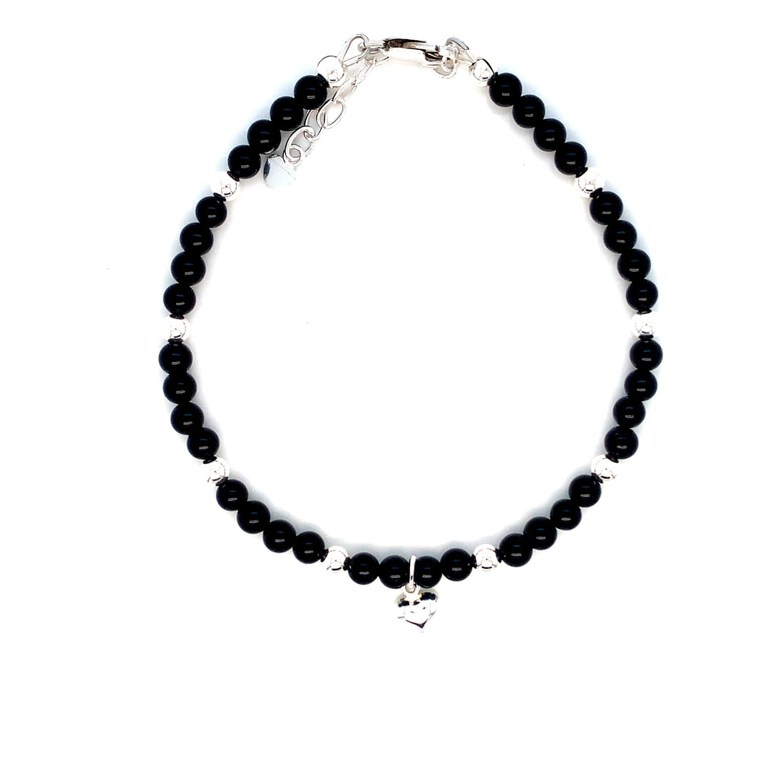 4mm Onyx Evil Eye Sterling Silver Anklet-1pc