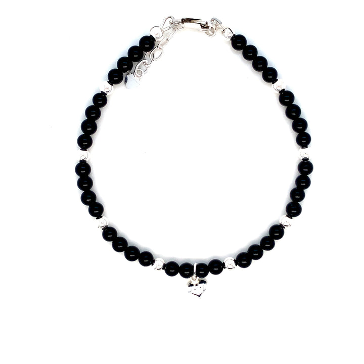 4mm Onyx Evil Eye Sterling Silver Anklet-1pc