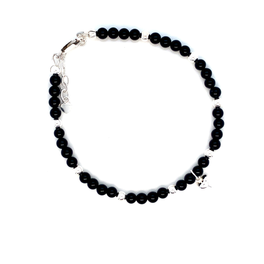 4mm Onyx Evil Eye Sterling Silver Anklet-1pc