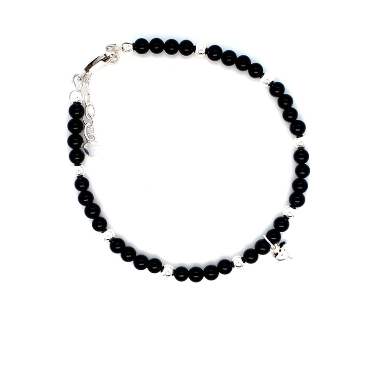 4mm Onyx Evil Eye Sterling Silver Anklet-1pc