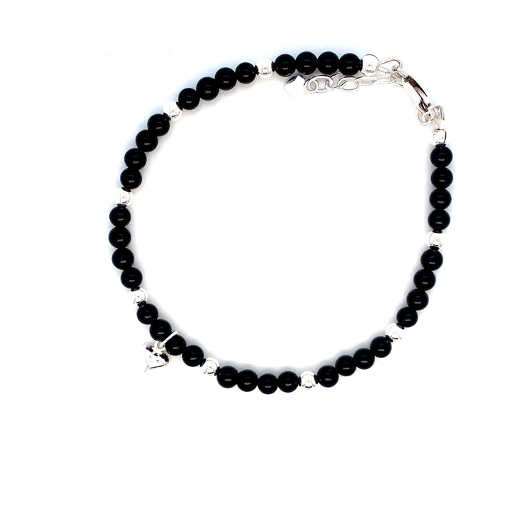 4mm Onyx Evil Eye Sterling Silver Anklet-1pc