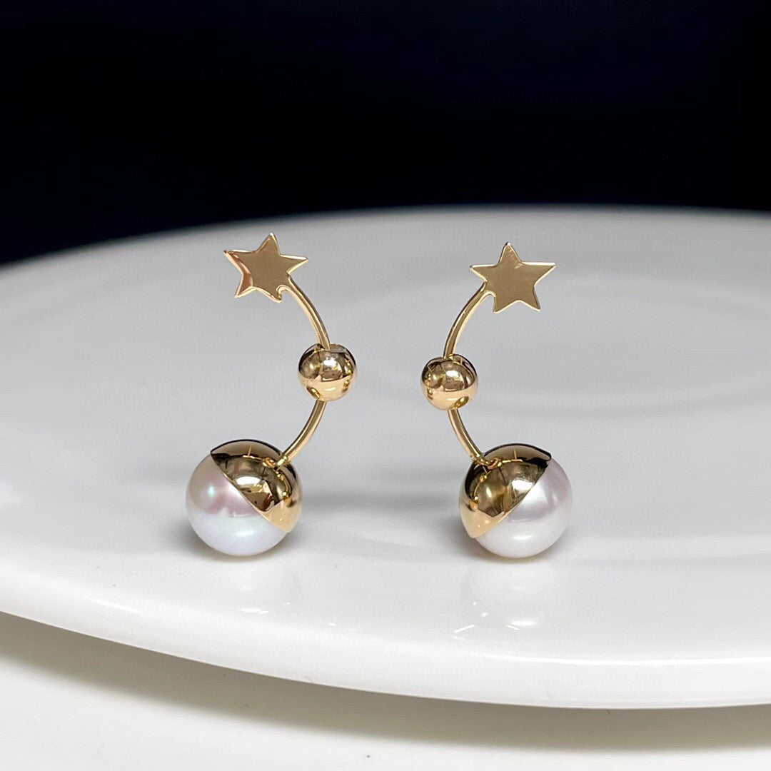 18K YG Earring with 7-7.5mm FWP white- 1pair