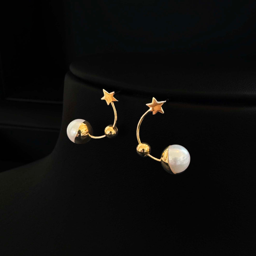 18K YG Earring with 7-7.5mm FWP white- 1pair