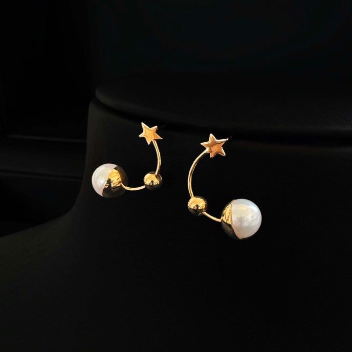 18K YG Earring with 7-7.5mm FWP white- 1pair