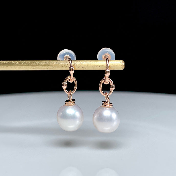 18K YG Earring with 8-8.5mm FWP white- 1pair