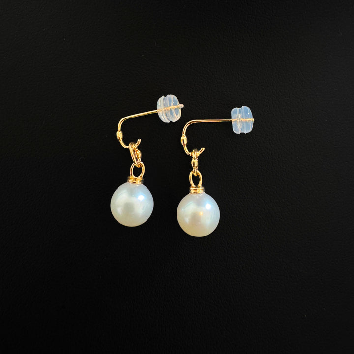 18K YG Earring with 8-8.5mm FWP white- 1pair