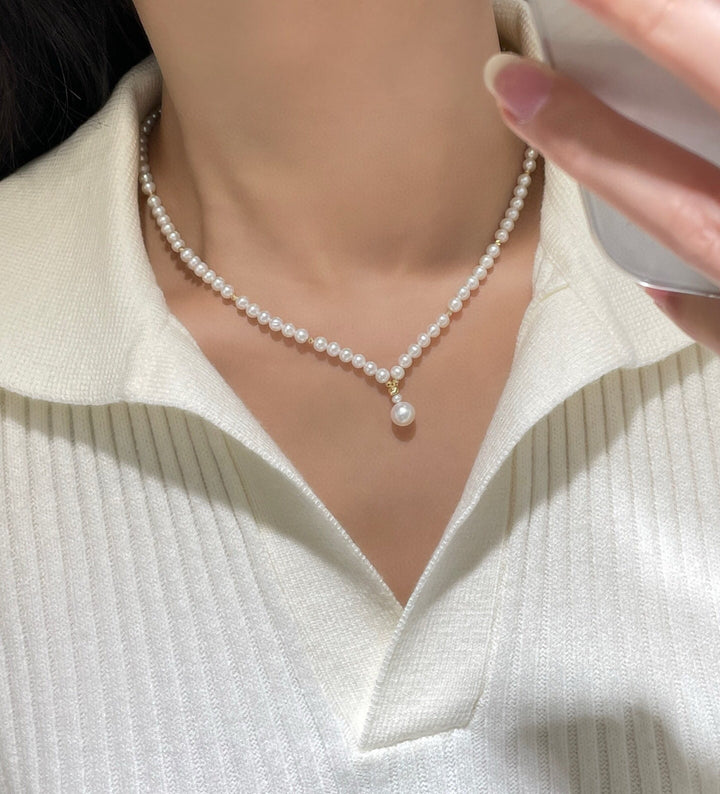 18K YG Necklace with 2.5-7mm FWP white- 1pc