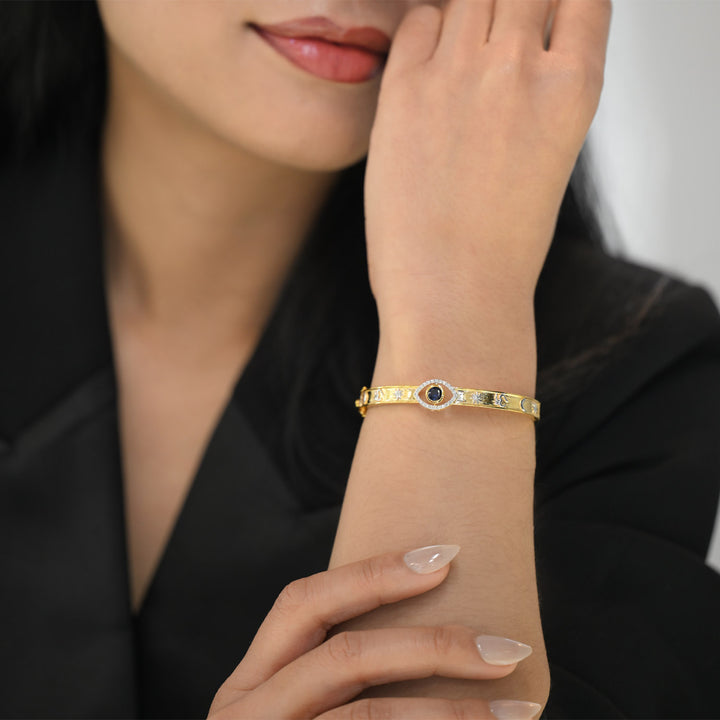 14K YG Screw Diamond with Sapphire Bangle- 1pc