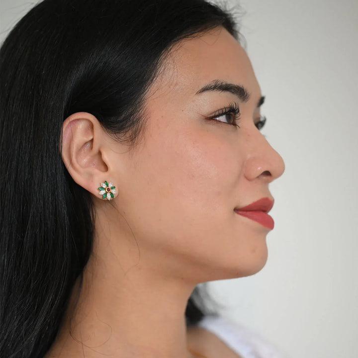 Ruby Flower Earring – 18K YG Diamond Design