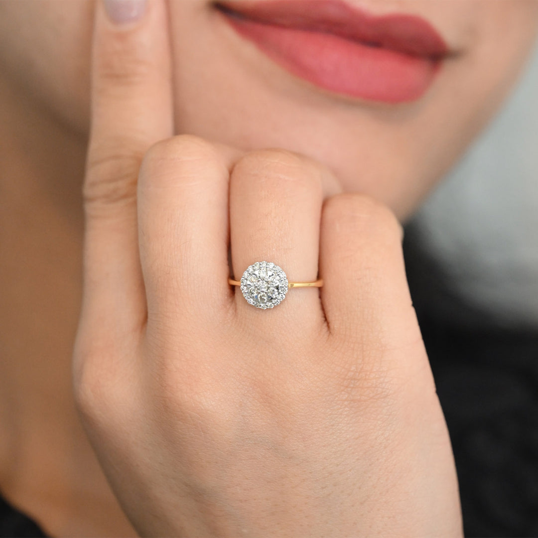 18K YG Women Cluster Diamond Ring- 1pc