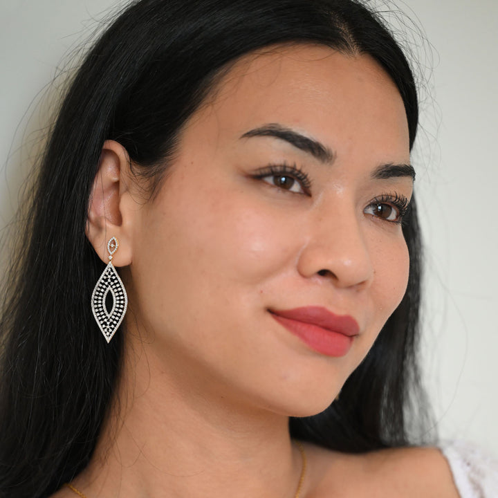 14K YG Long Diamond Earring-1pair