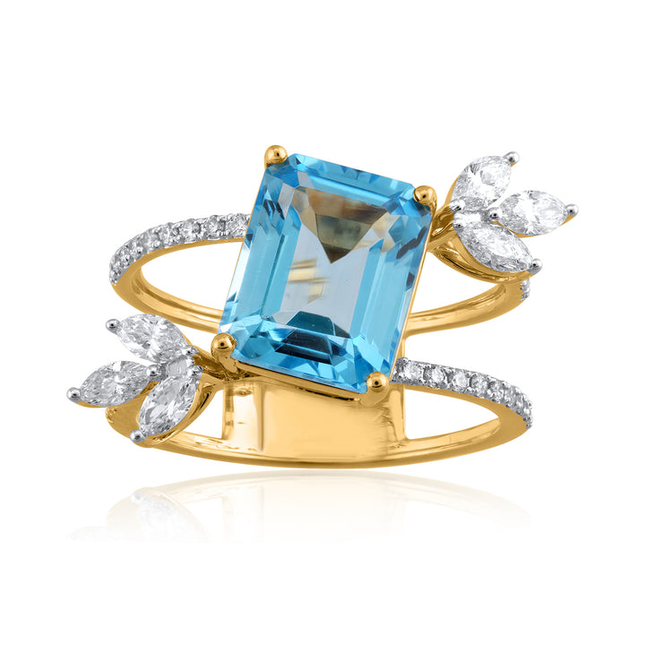 Blue Topaz Diamond Ring – Semi-Precious 14K YG