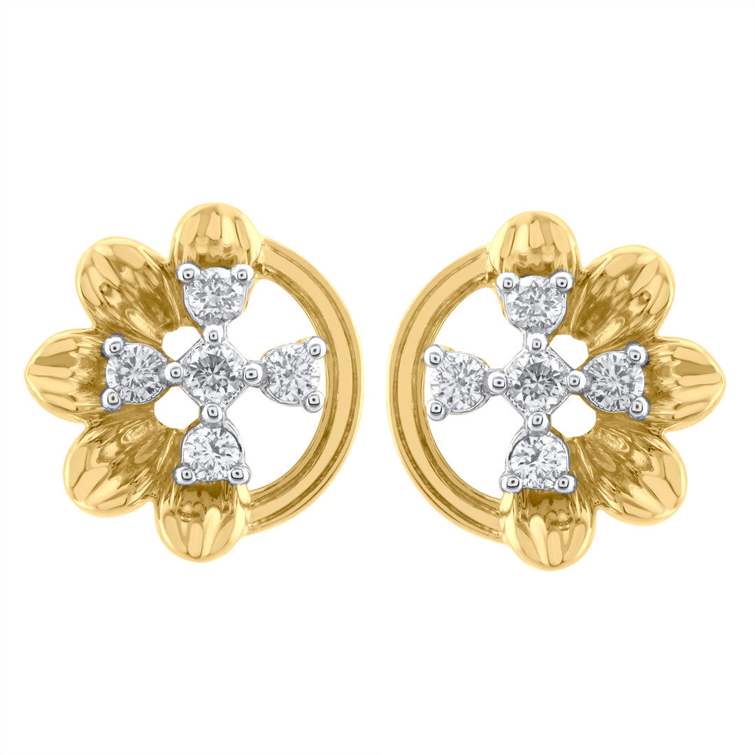 18K YG Cluster Diamond Earring- 1pair