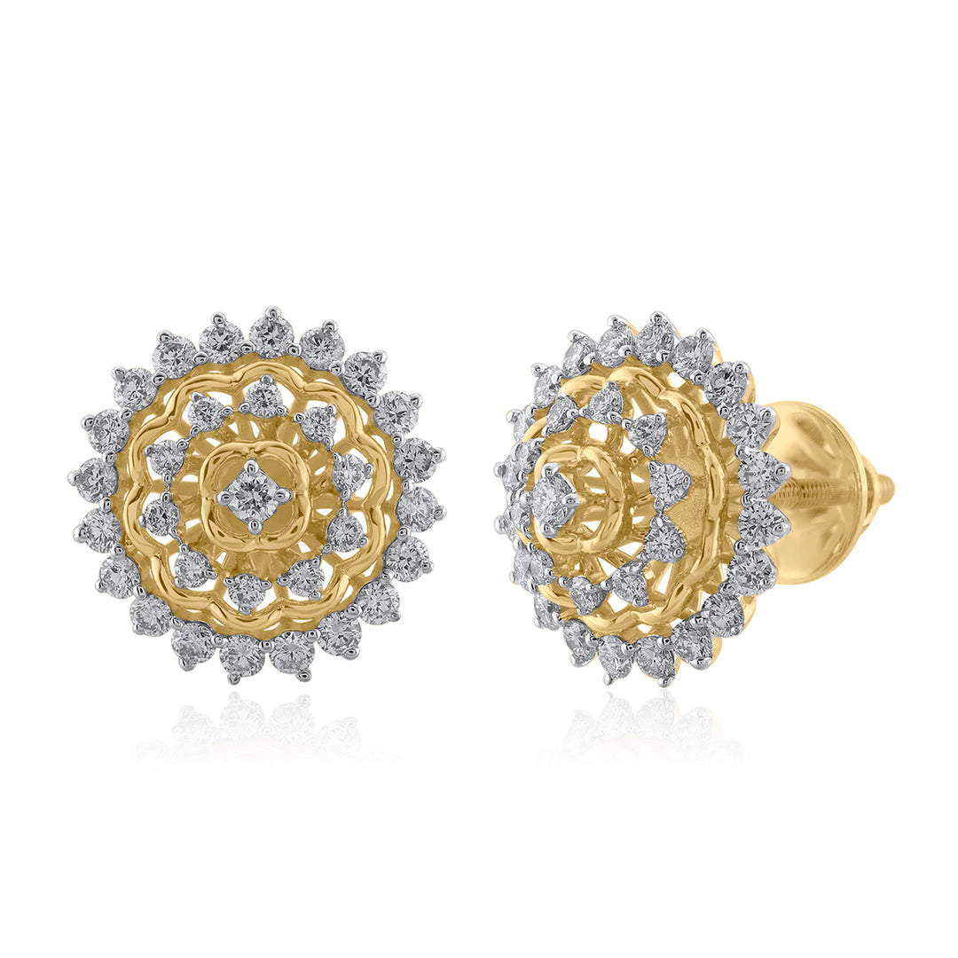 18K YG Cluster Diamond Earring- 1pair