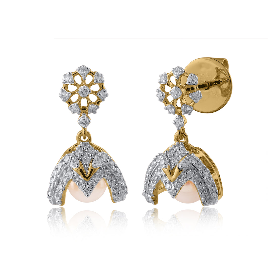 18K YG Pinjada Diamond with FW Pearl Earring- 1pair