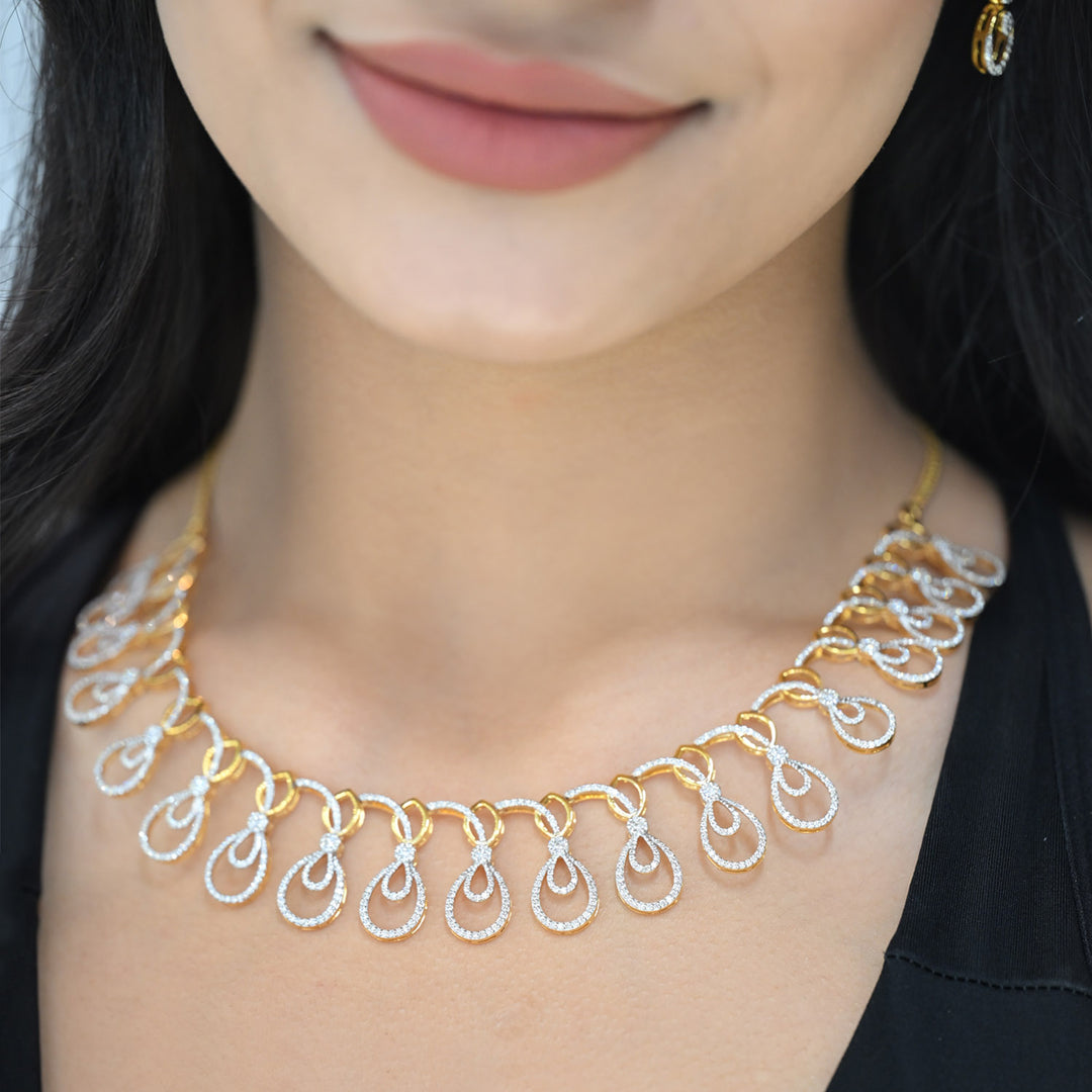 Princess Diamond Necklace – 9K YG + 18K Chain