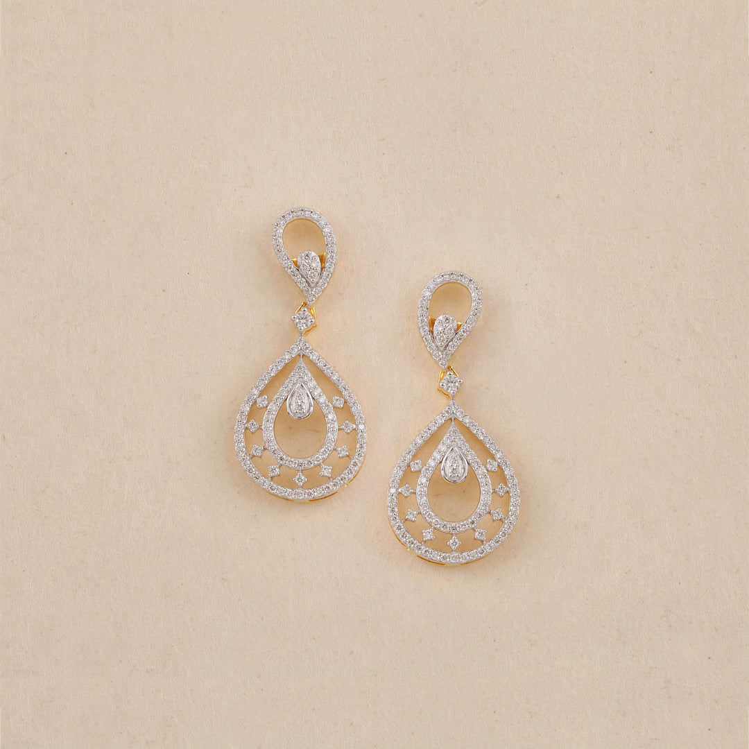 14K YG Drop Diamond Earring- 1pair