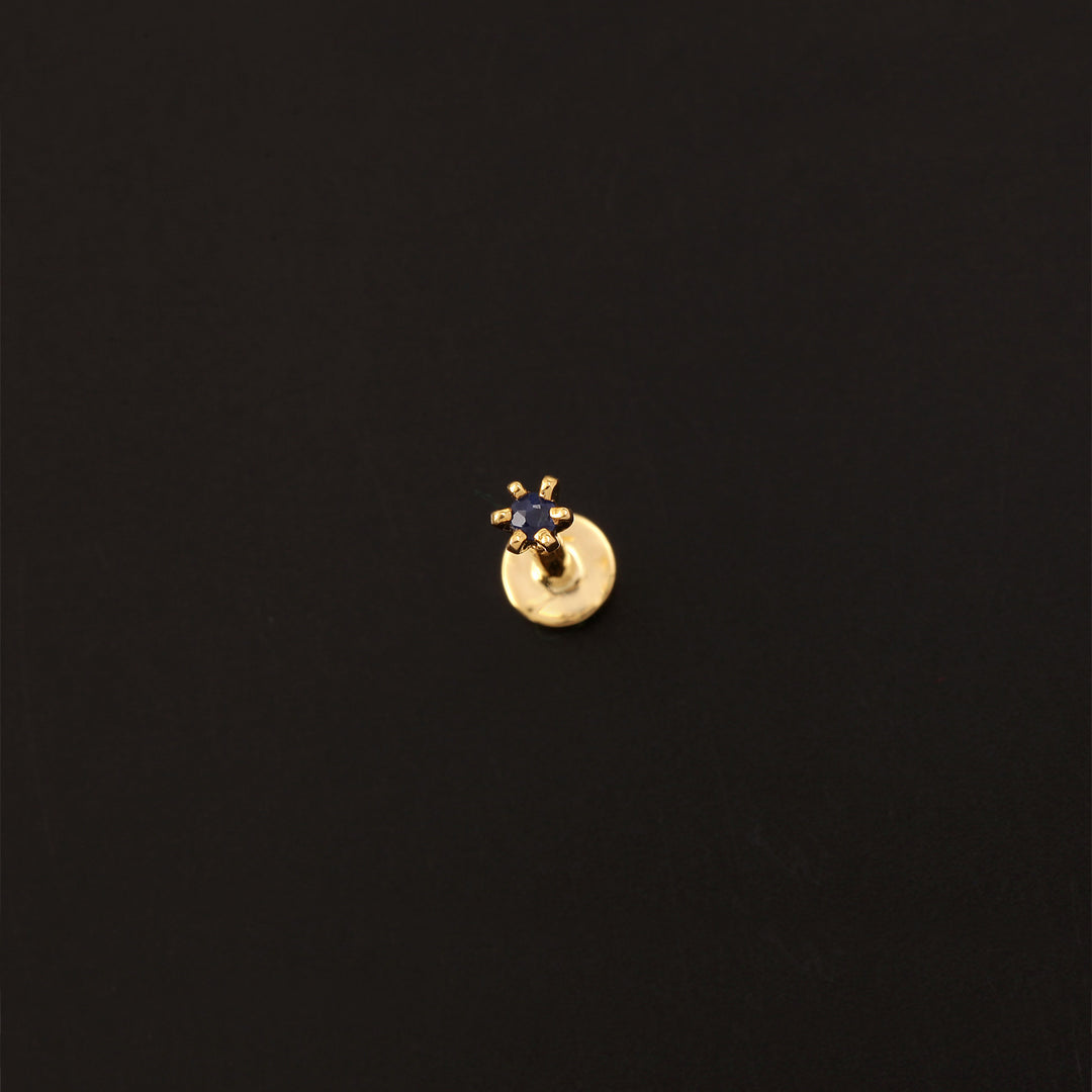 14K YG Solitaire Blue Sapphire Nosepin- 1pc