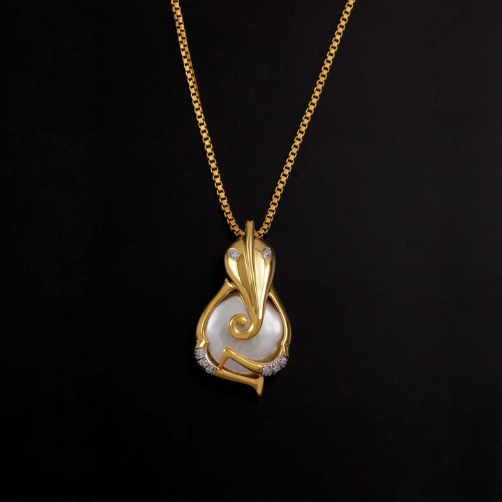 18K YG Ganesh Diamond with Pearl Pendant- 1pc