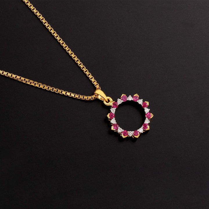 18K YG Circle Diamond with Ruby Pendant- 1pc