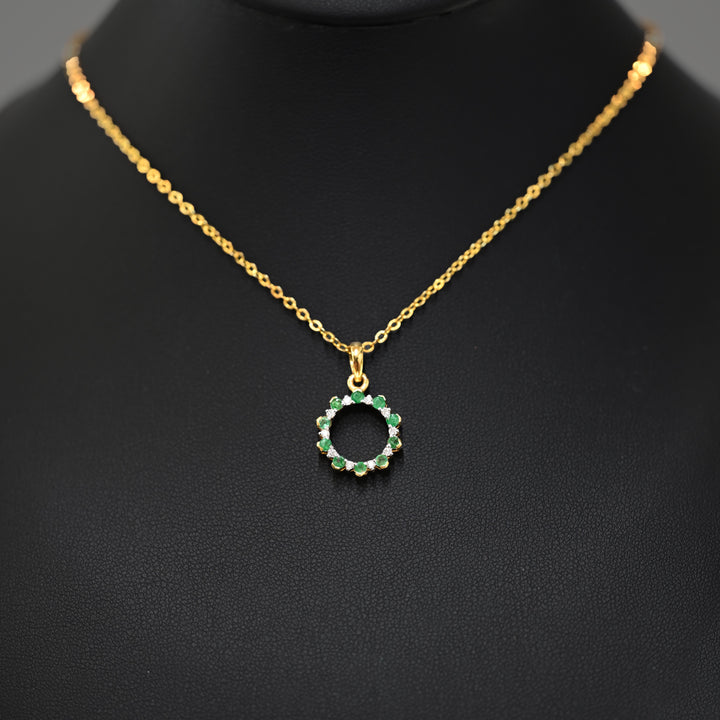 18K YG Circle Diamond with Emerald Pendant- 1pc
