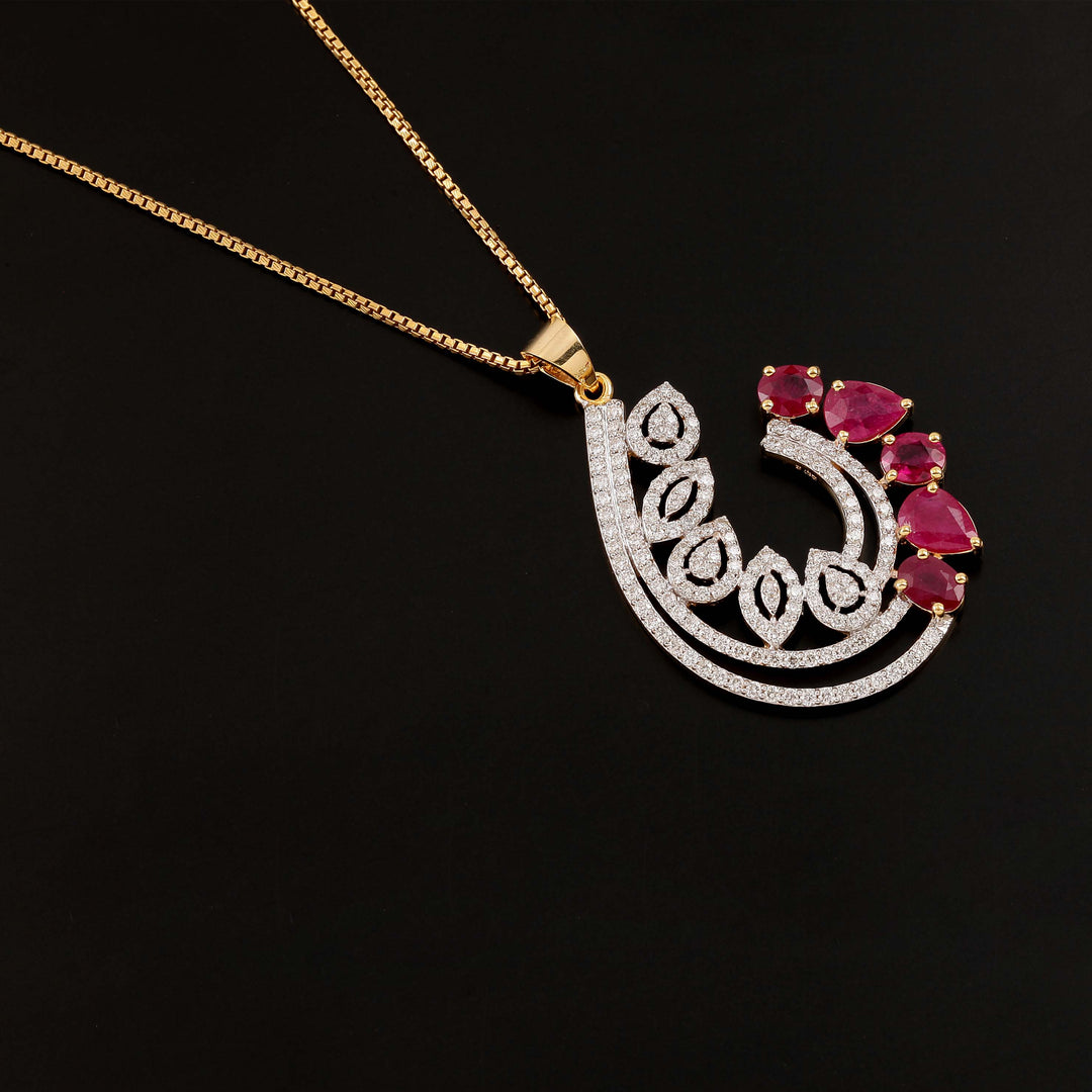 9K YG Women Cluster Diamond with Ruby Pendant- 1pc