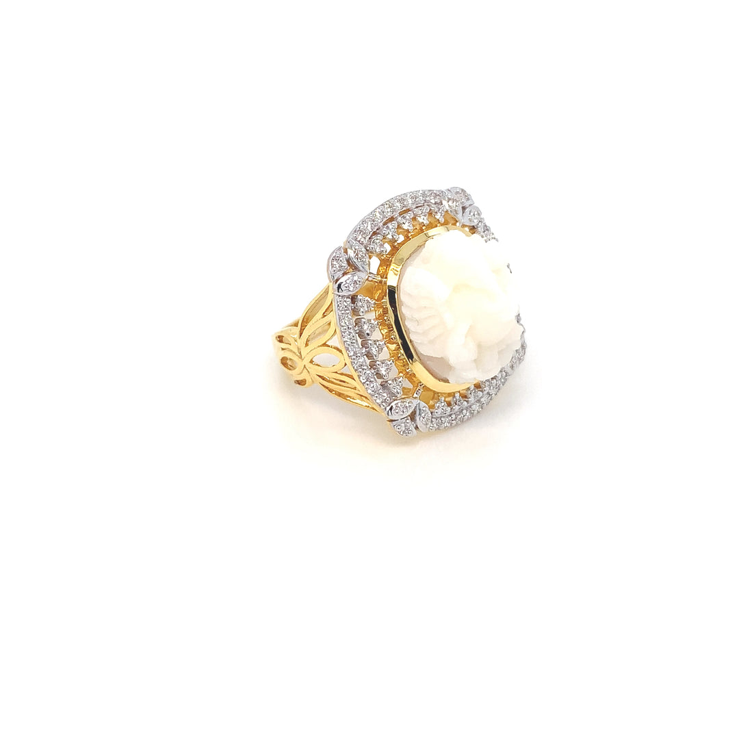14K YG Cluster Diamond with Coral Ring- 1pc