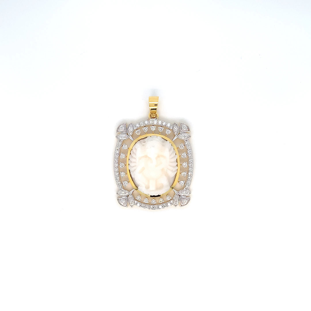 14K YG Cluster Diamond with Coral Pendant- 1pc