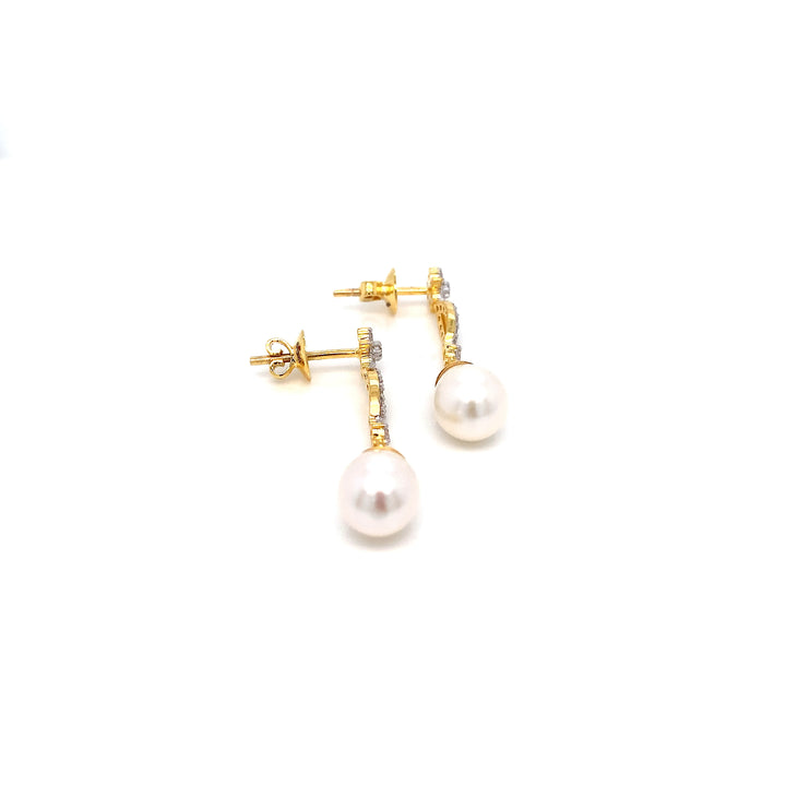 14K YG Long Diamond with FWP Earring- 1pair
