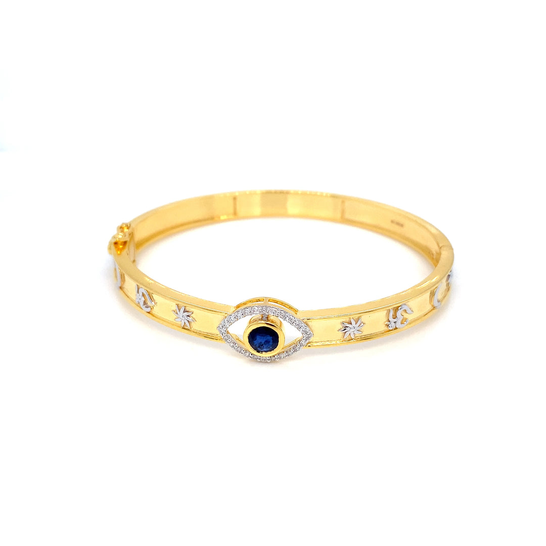 14K YG Screw Diamond with Sapphire Bangle- 1pc