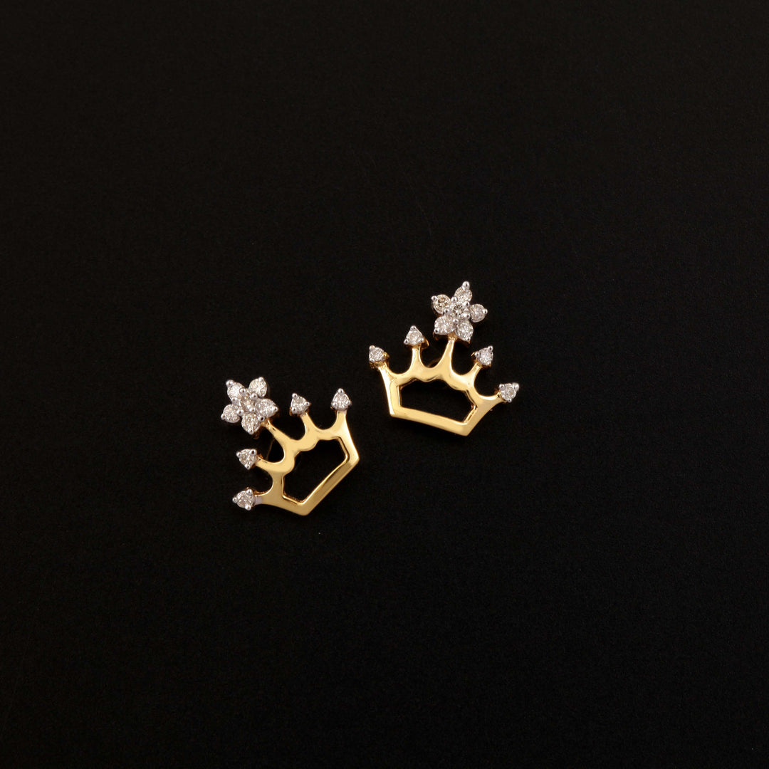 14K YG Crown Diamond Earring- 1pair