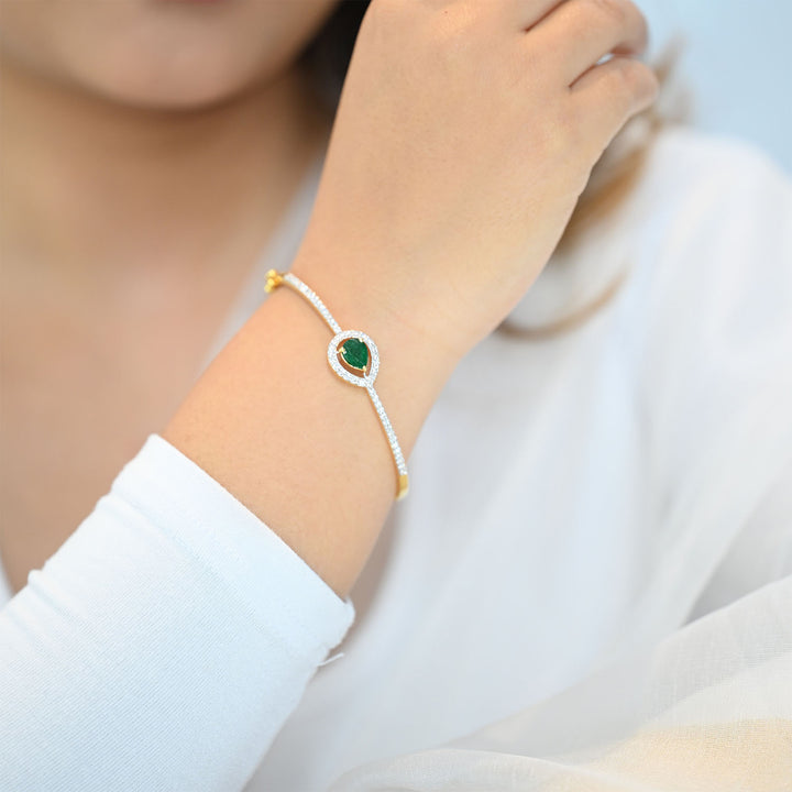 14K YG Screw Diamond, Emerald Bangle-1pc