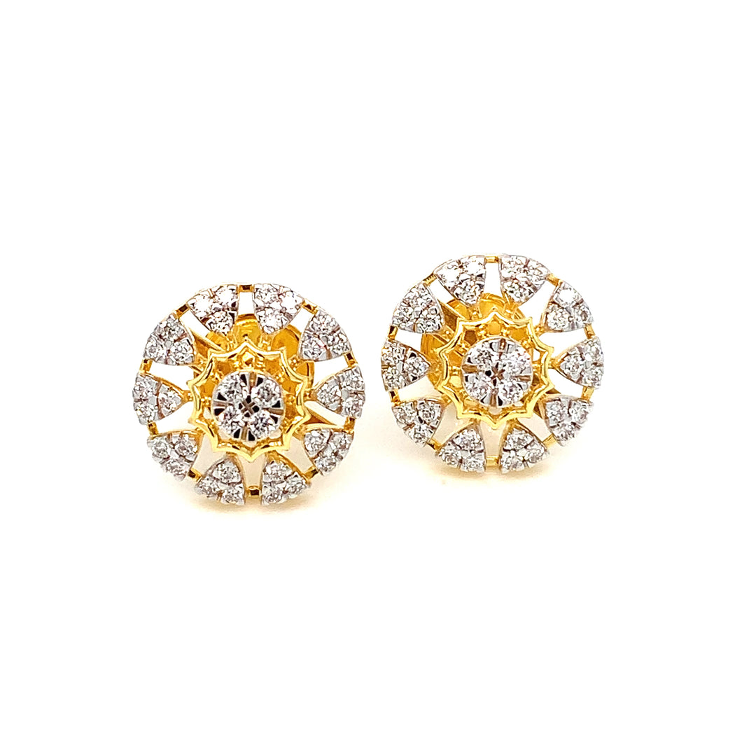 14K YG Cluster Diamond Earring-1pair