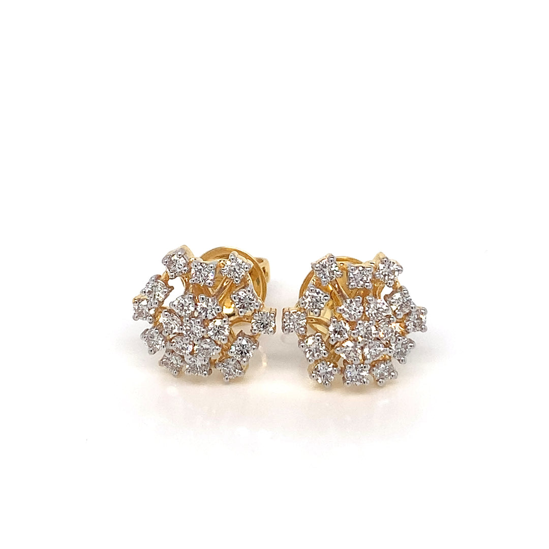 14K YG Cluster Diamond Earring-1pair