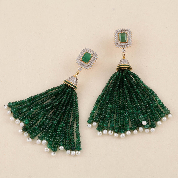 9K YG Cluster Diamond with Emerald and FWP Earring- 1pair