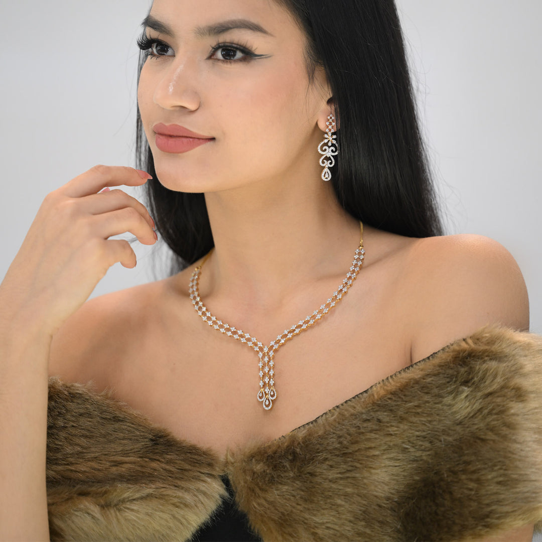 9K YG Princess Diamond Necklace- 1pc