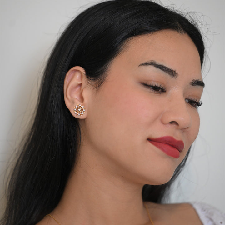 14K YG Cluster Diamond Earring- 1pair