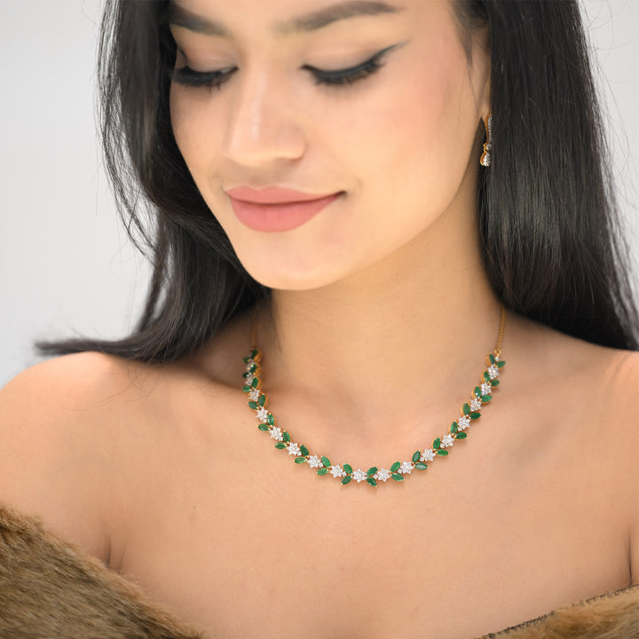 Princess Diamond Emerald Necklace – 9K YG