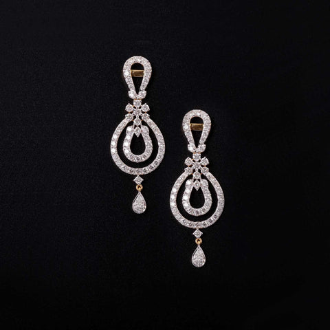14K YG Women Cluster Diamond Earring-1pair
