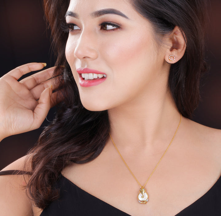 18K YG Ganesh Diamond with Pearl Pendant- 1pc