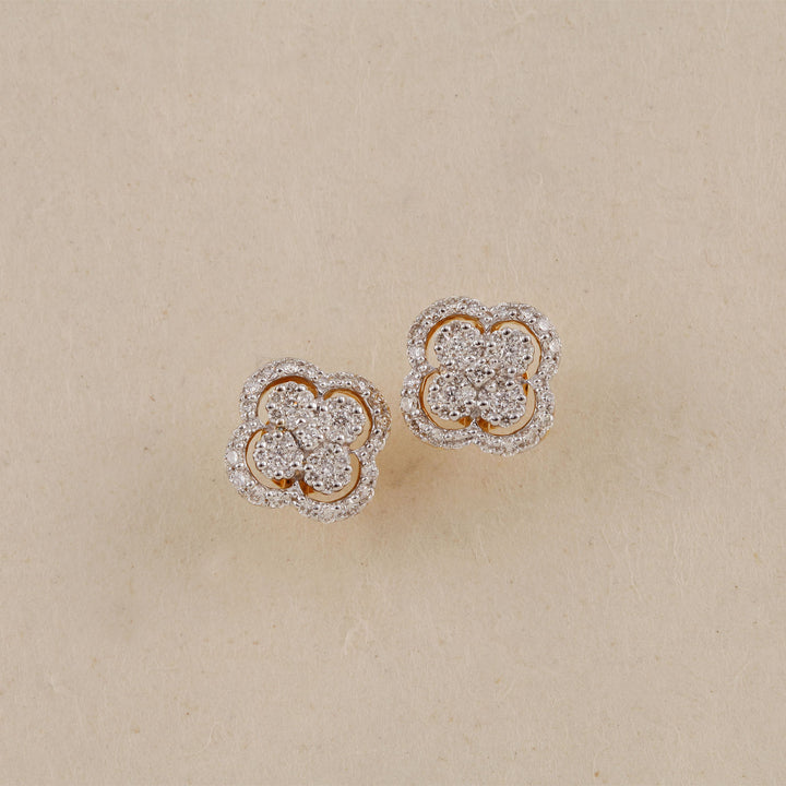 14K YG Flower Diamond Earring- 1pair