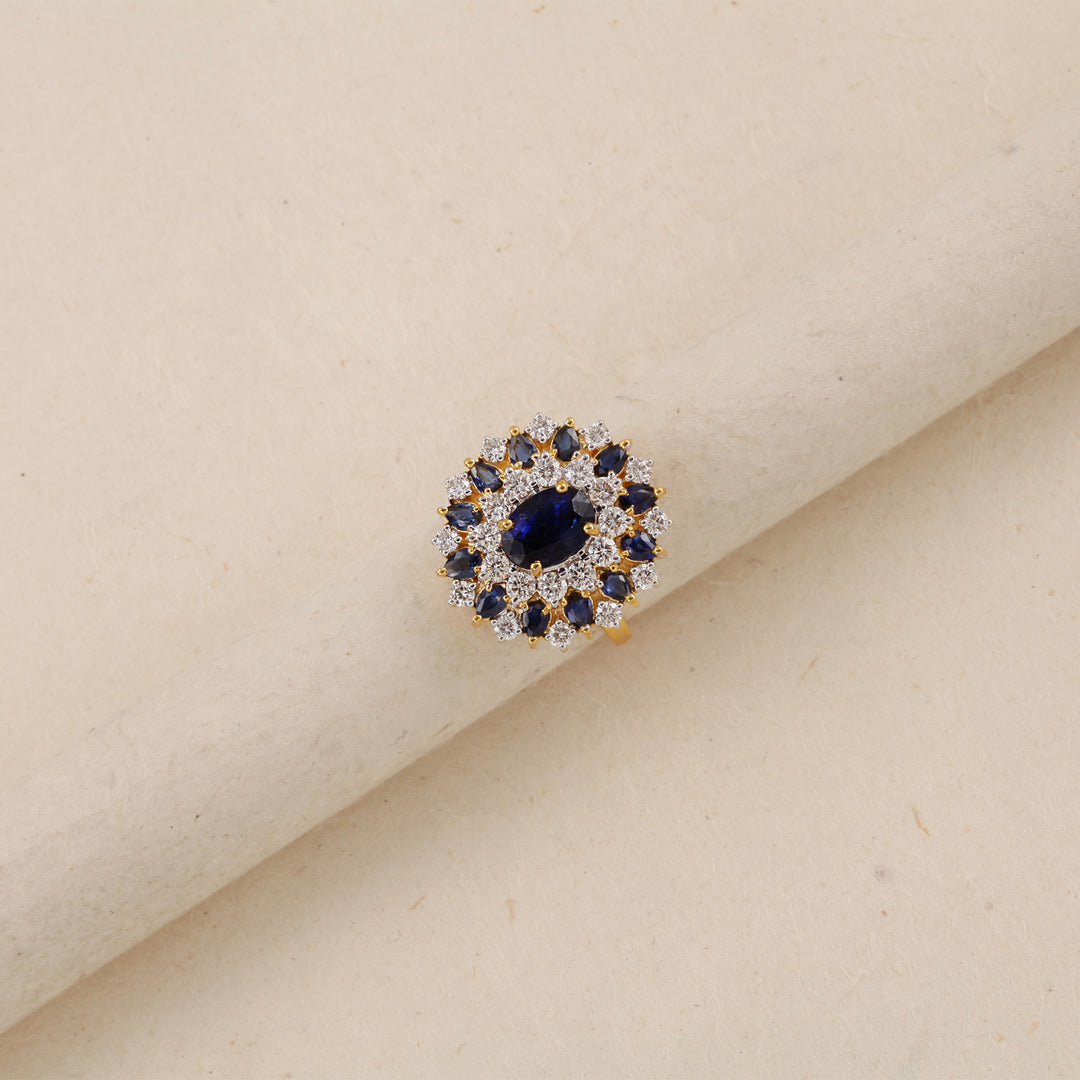 14K YG Cluster Diamond with Sapphire Ring- 1pc